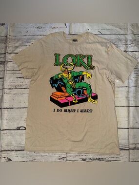 Marvel Loki Short Sleeve Tee - Beige with Multicolor Graphic